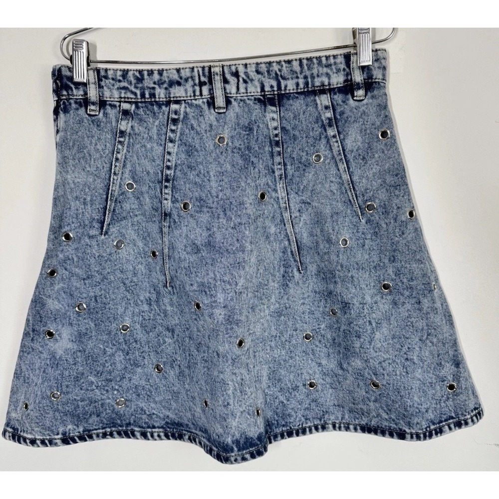 Twelve By‎ Ontwelfth Acid Wash A Line Skater Skirt Sz L Silver Grommet Holes Y2K